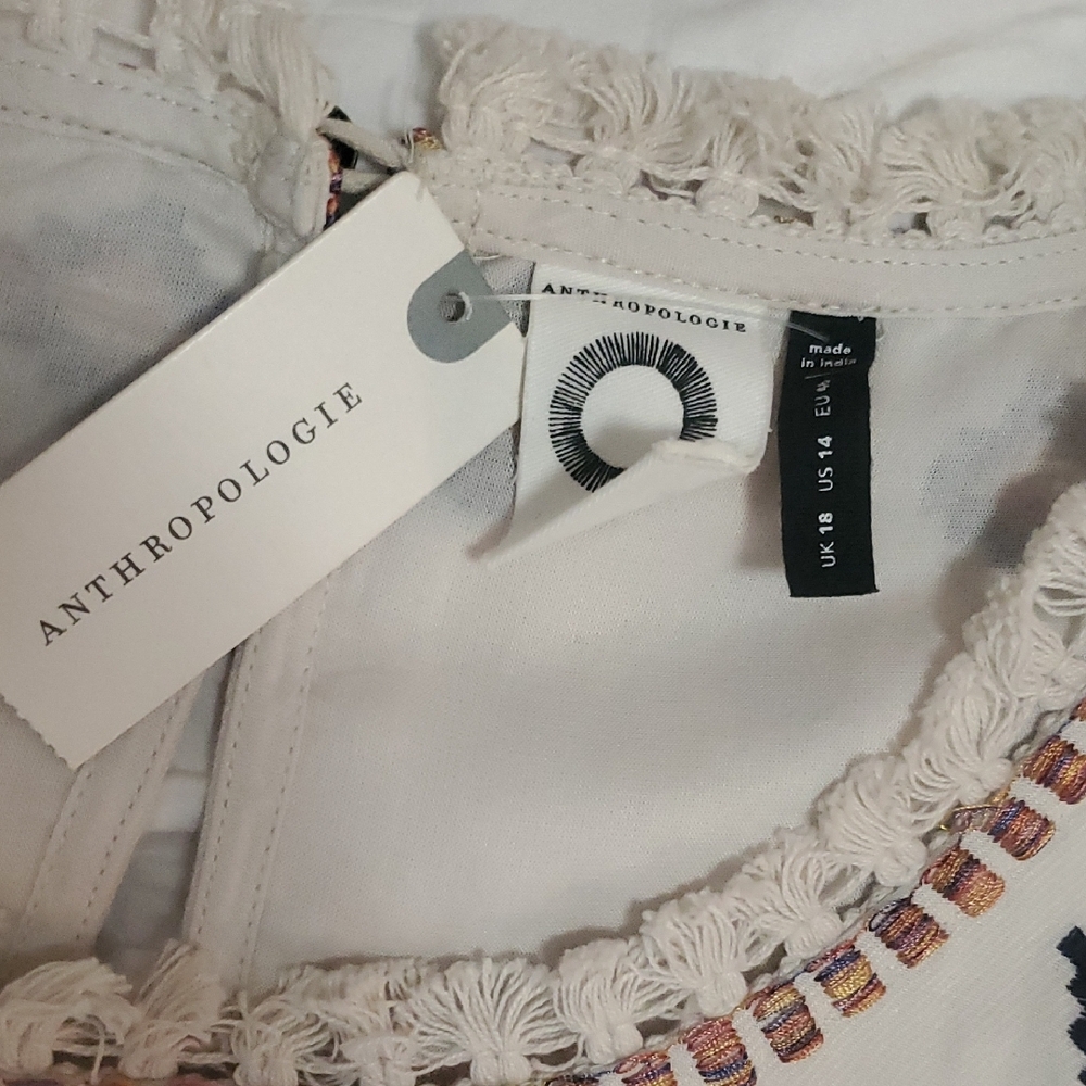 NWT Anthropologie White Midi Dress with Multicolor Embroidery - Picture 2 of 6